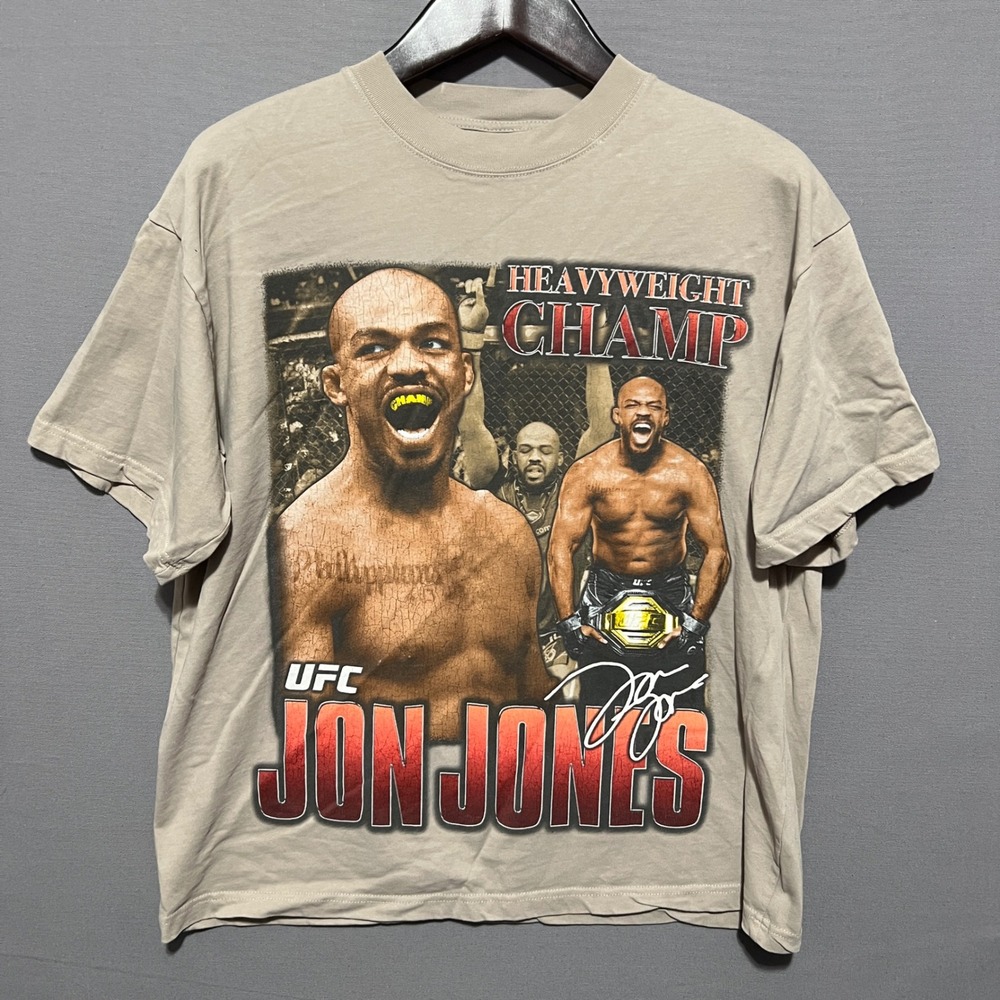 UFC Jon Jones Heavyweight Champ Graphic Tee Tan Mens Large MMA Bootleg Style Tee